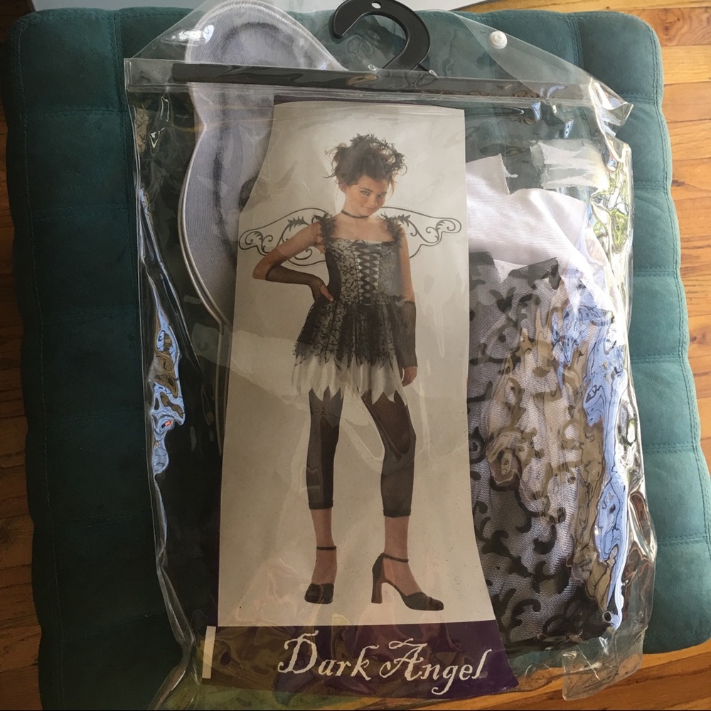 🎃 Dark Fallen Angel Wings & Halo Silky Front Lace Costume Set